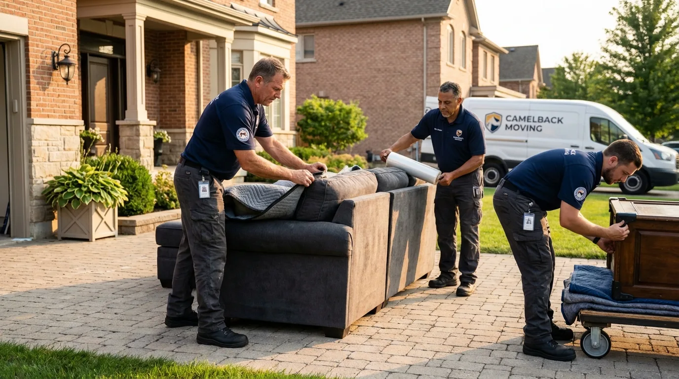 Large estate moving crew wrapping furniture in Dunstable, MA